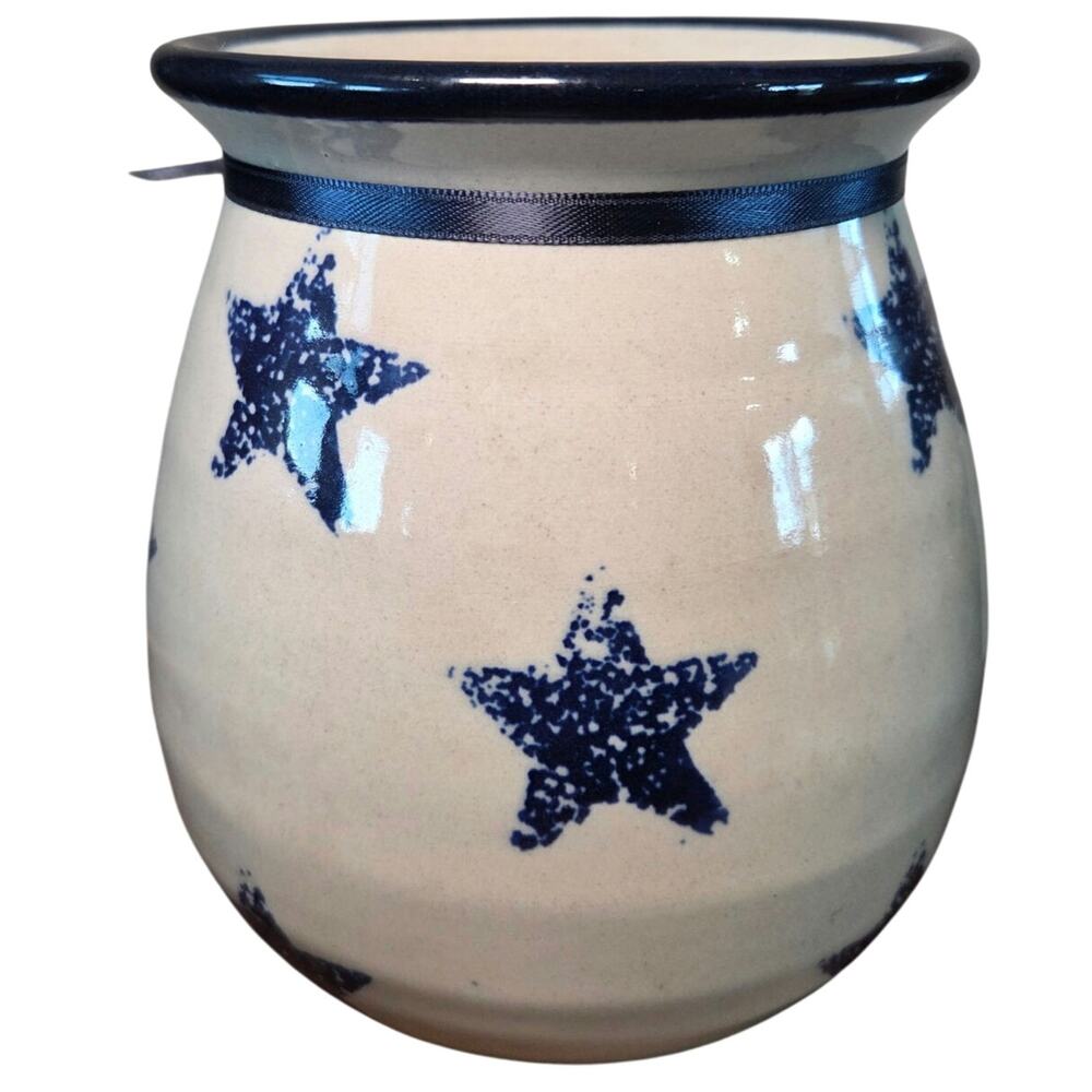 Vintage At Home Blue Star Crock Jar 6" pottery stoneware